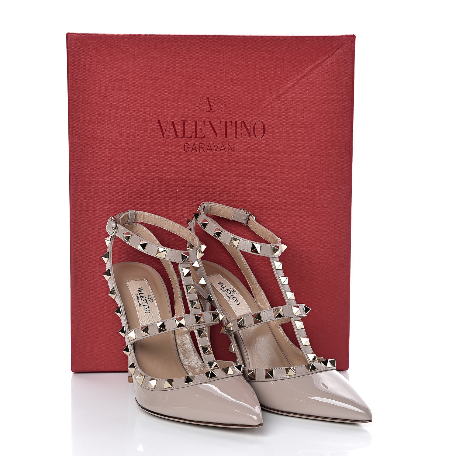 Valentino Garavani Patent Nappa Rockstud Ankle Strap 100mm Pumps 37 Poudre 8 of 8