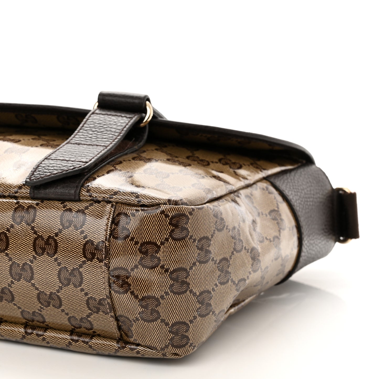 Crystal Monogram Medium Double Buckle Flap Messenger Beige Dark Brown