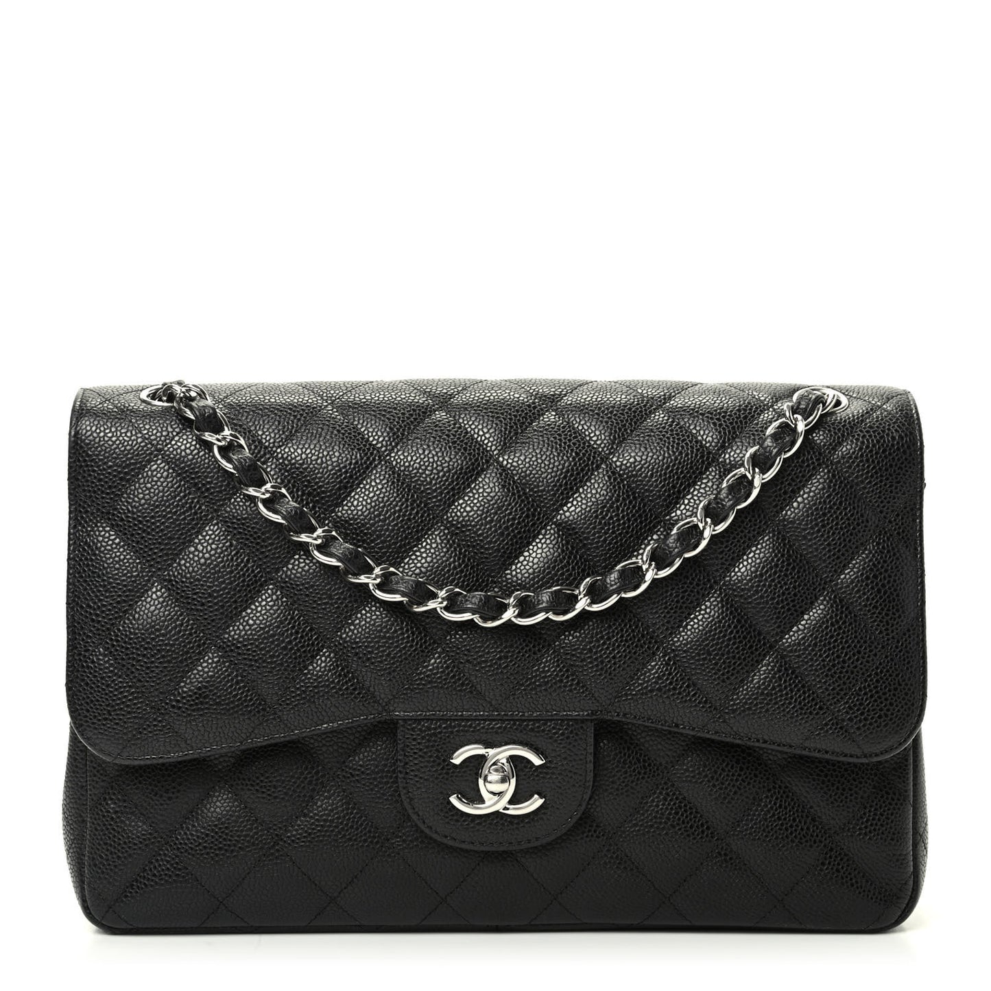 Caviar Quilted Jumbo Double Flap Black