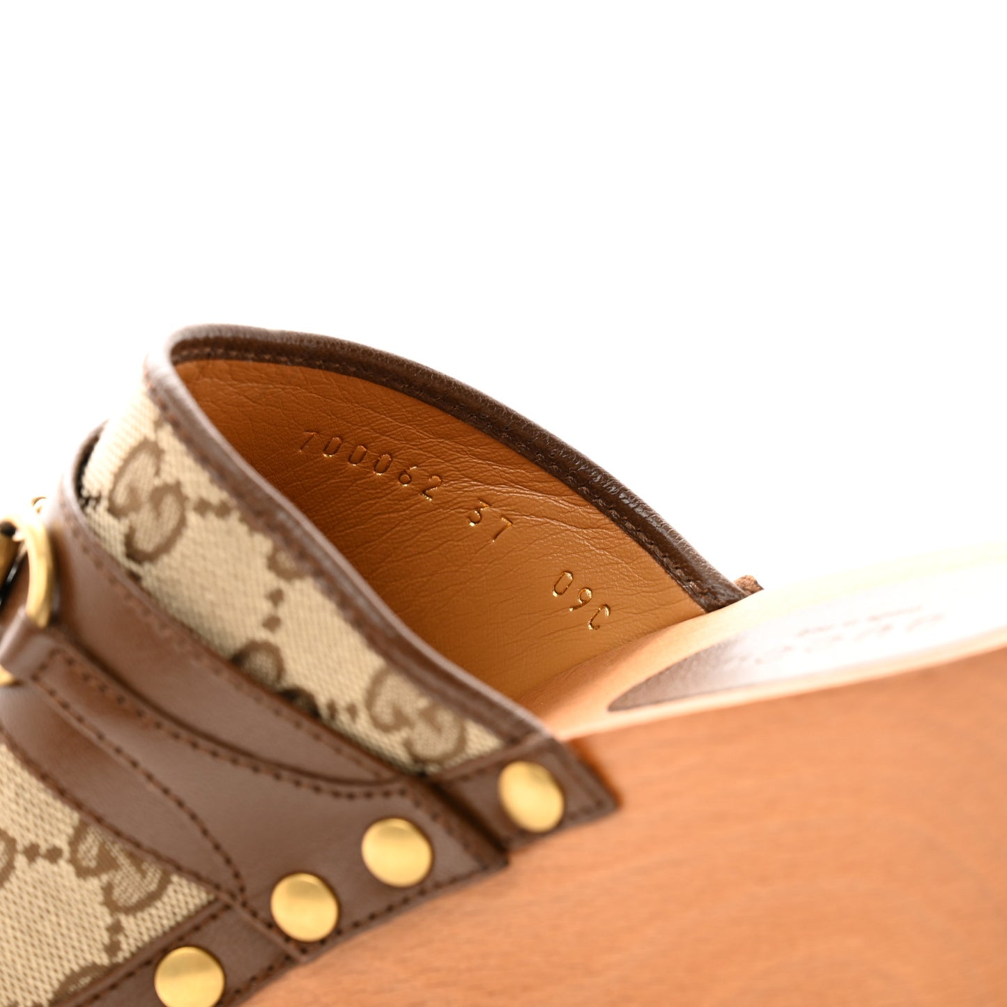 Monogram Goatskin Horsebit Clog Mules 37 Beige Ebony Brown Sugar