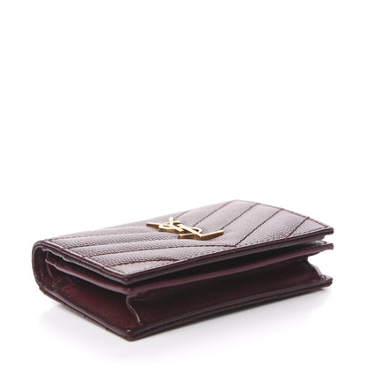Saint Laurent Grain De Poudre Matelasse Chevron Monogram Card Case Bordeaux 4 of 8