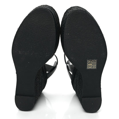Saint Laurent Calfskin Tribute 95 Platform Espadrille Wedge Sandals 39 Black 5 of 8