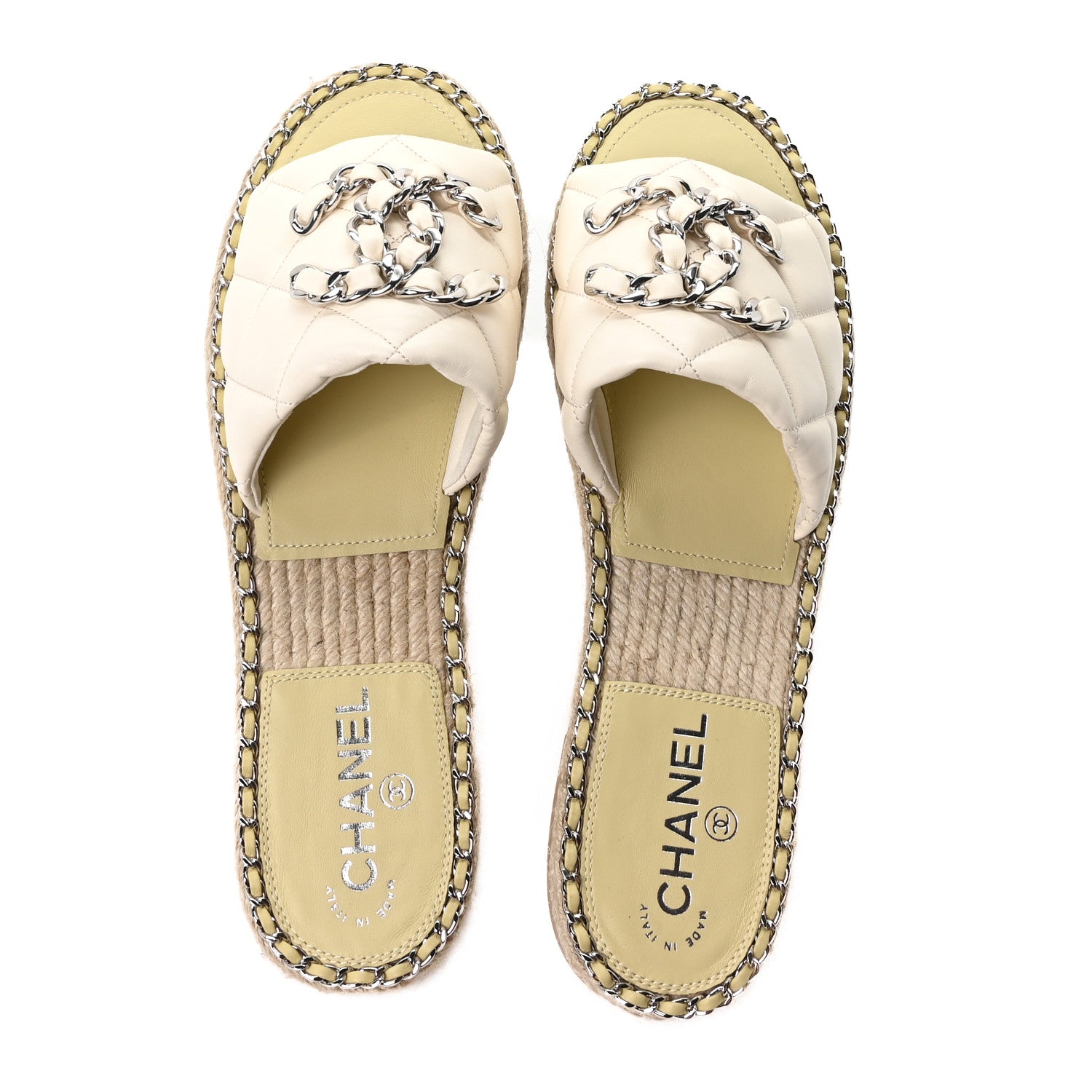 Chanel Lambskin Quilted CC Chain Espadrille Mules 41 Ivory 2 of 10