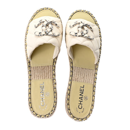 Chanel Lambskin Quilted CC Chain Espadrille Mules 41 Ivory 2 of 10