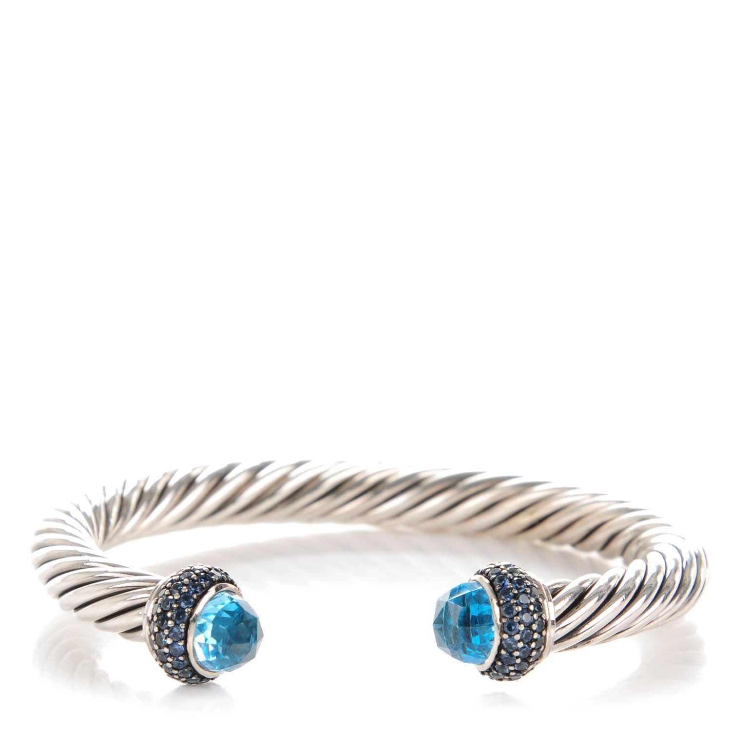 David Yurman Sterling Silver Sapphire Blue Topaz 7mm Cable Candy Cuff 1 of 6