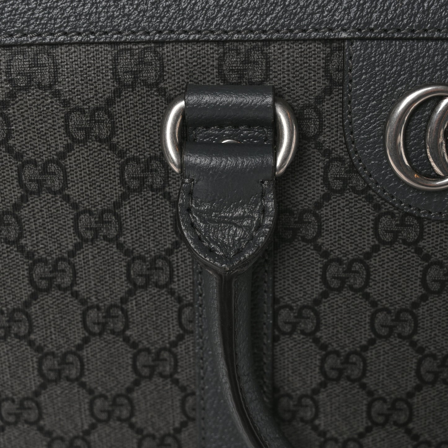 GG Supreme Monogram Textured Dollar Calfskin Medium Ophidia Tote Grey Black Graphite Grey