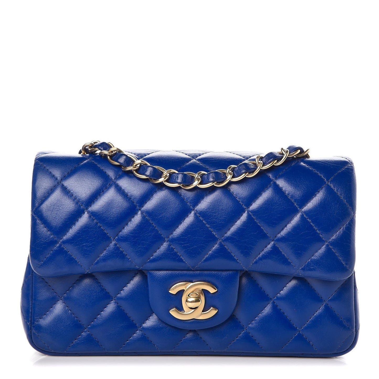 Lambskin Quilted Mini Rectangular Flap Dark Blue
