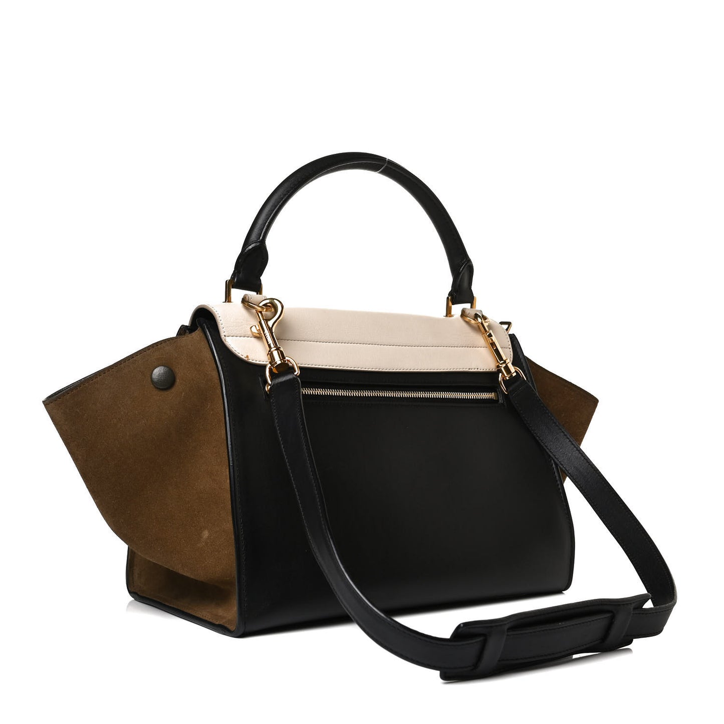 Smooth Calfskin Suede Medium Tri-Color Trapeze Cream Black Brown