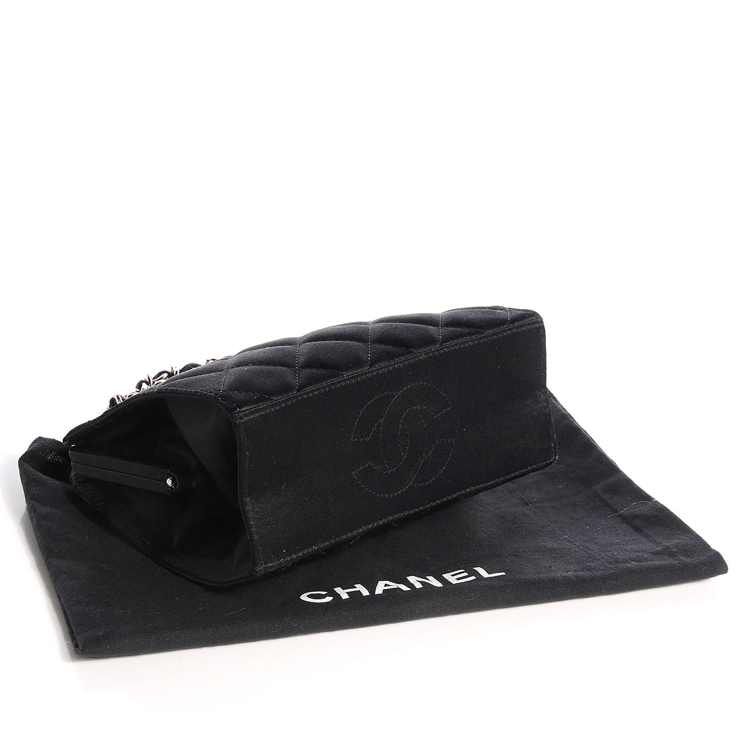 Chanel Satin Quilted CC Kiss Lock Evening Bag Black 4 of 8