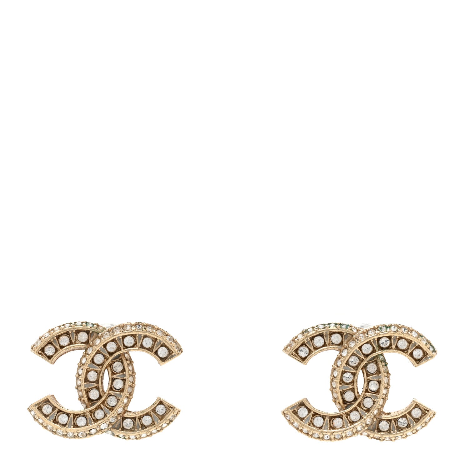 Chanel Crystal Timeless CC Earrings Gold 1 of 4