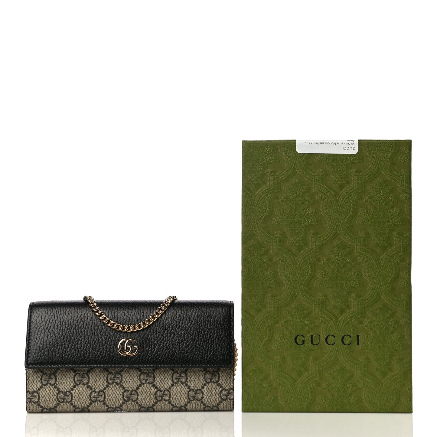 Dollar Calfskin GG Supreme Monogram Petite GG Marmont Wallet Chain Bag Black Beige Ebony
