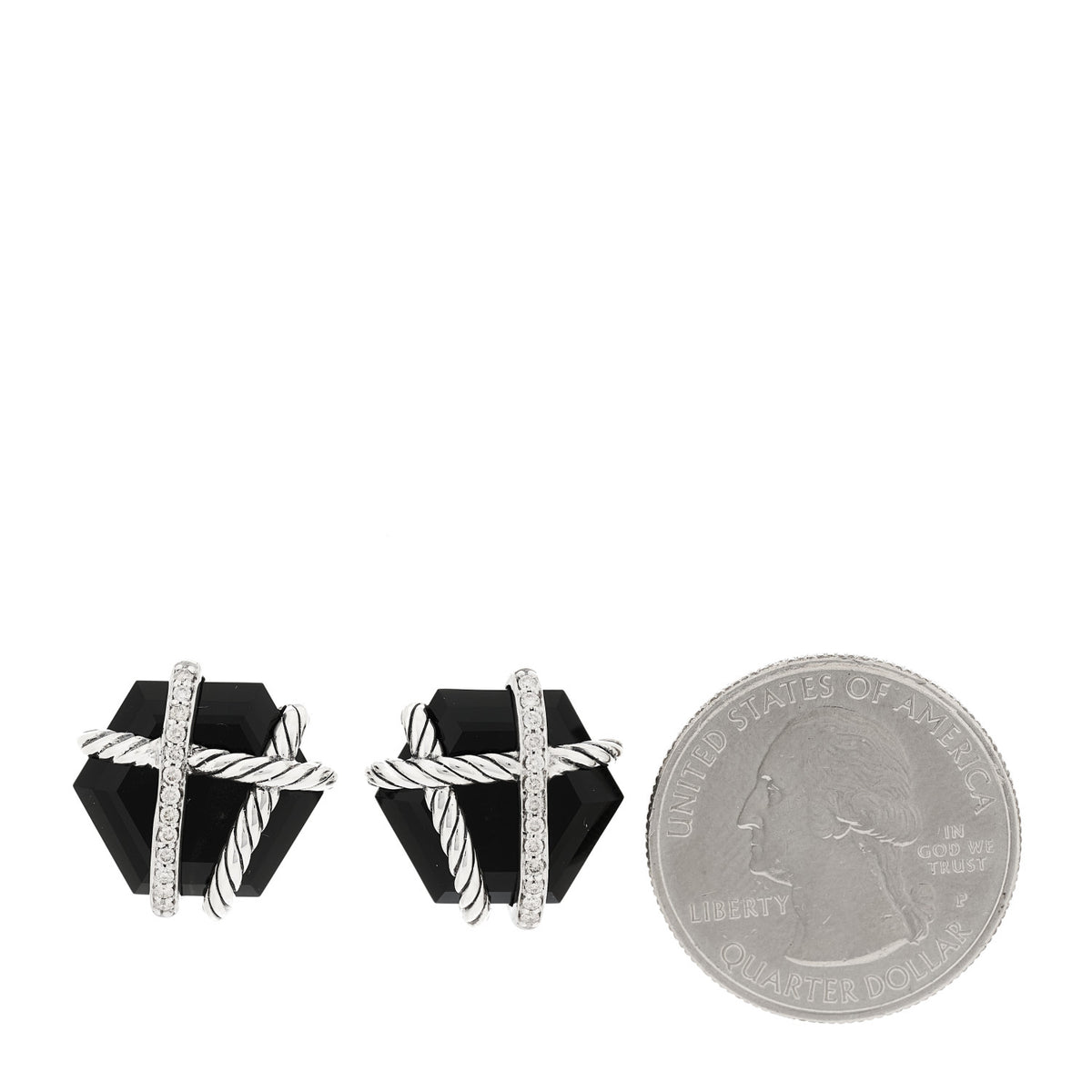 David Yurman Sterling Silver Diamond Black Onyx 14mm Cable Wrap Earrings 2 of 4