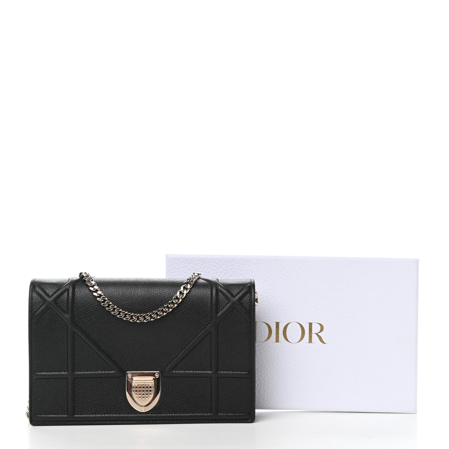 Grained Calfskin Diorama Wallet on Chain Pouch Black