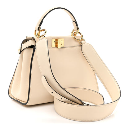 Fendi Vitello Seta Suede FF Mini Peekaboo Iconic Satchel Uovo Sigaro Marrone 3 of 14