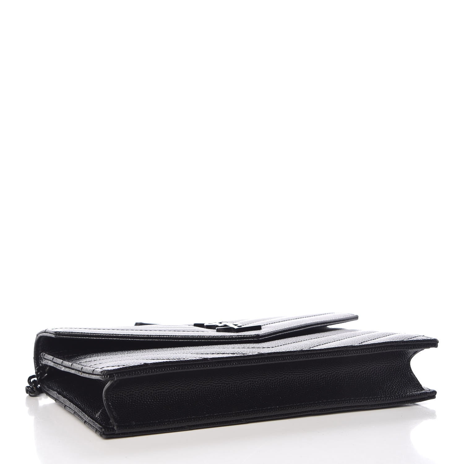 Saint Laurent Grain De Poudre Matelasse Chevron Monogram Envelope Chain Wallet Black 4 of 9