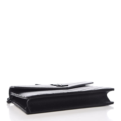 Saint Laurent Grain De Poudre Matelasse Chevron Monogram Envelope Chain Wallet Black 4 of 9