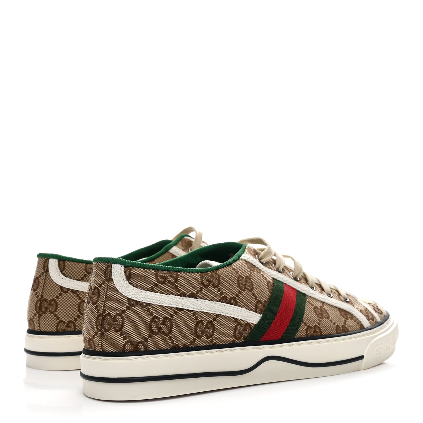 GG Monogram Web Mens 1977 Tennis Sneakers 8.5 Beige Ebony Mystic White Vert