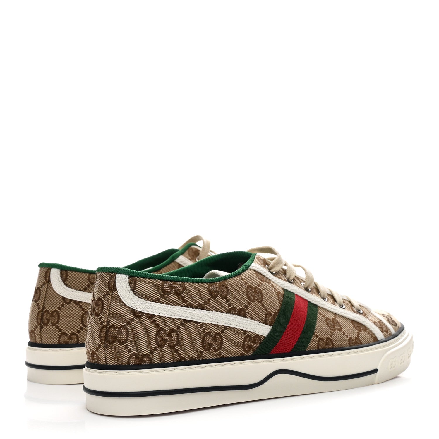 Gucci GG Monogram Web Mens 1977 Tennis Sneakers 8.5 Beige Ebony Mystic White Vert 5 of 8