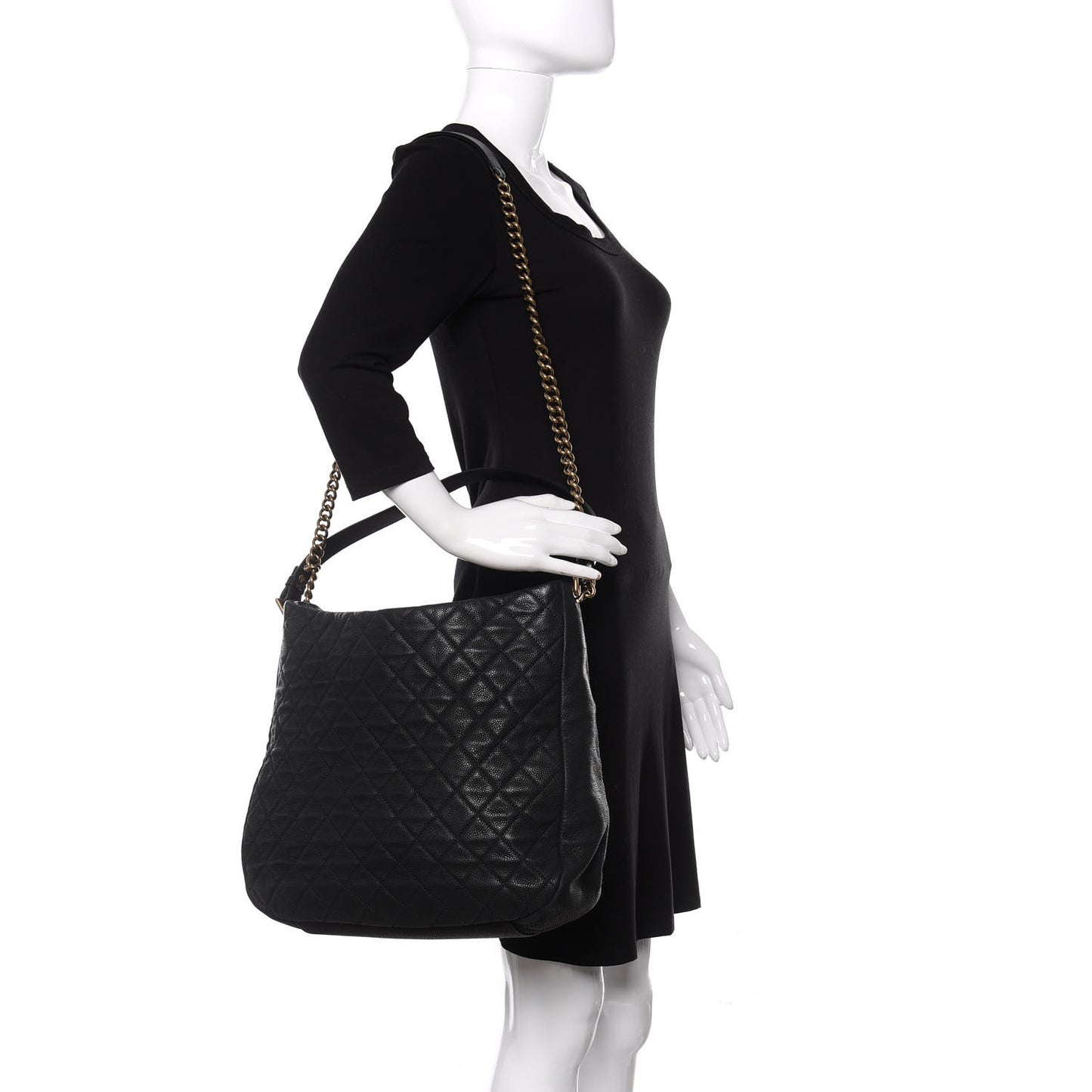 Iridescent Caviar Quilted Country Chic Hobo Black