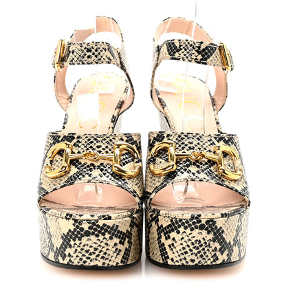 Gucci Calfskin Snakeskin Print Horsebit 40/135mm Platform Sandals 40.5 Beige Avana 3 of 10