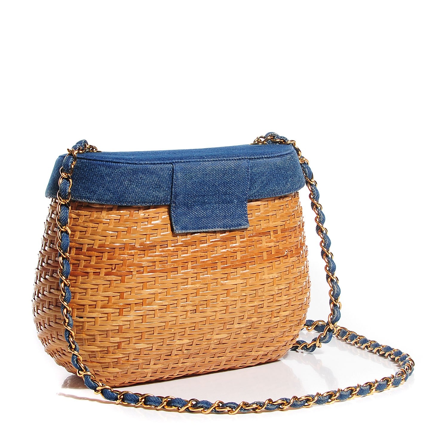 Chanel Denim Rattan Basket Shoulder Bag Blue 3 of 10