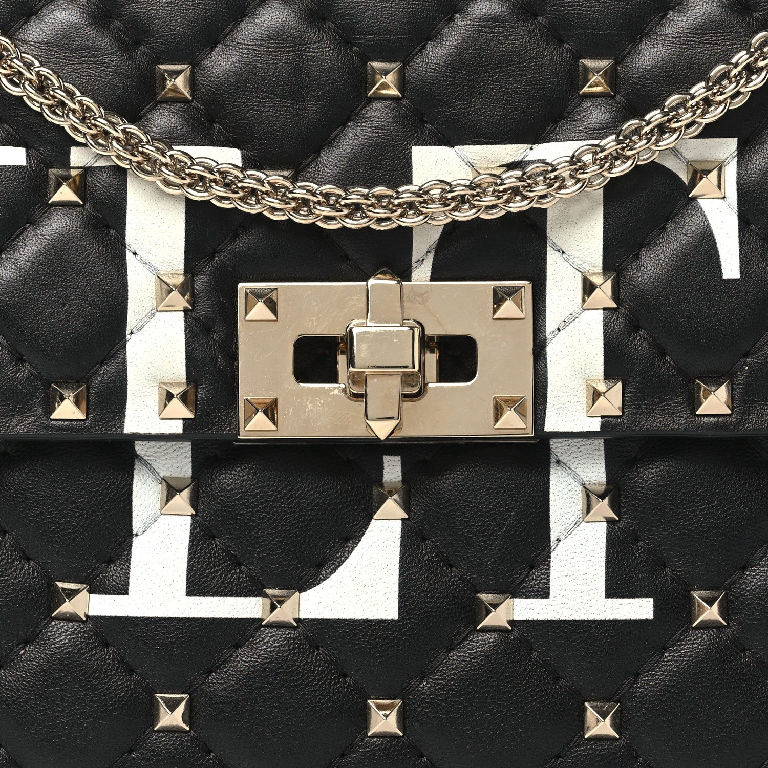 Valentino Garavani Lambskin VLTN Print Medium Rockstud Spike Shoulder Bag Black 7 of 9
