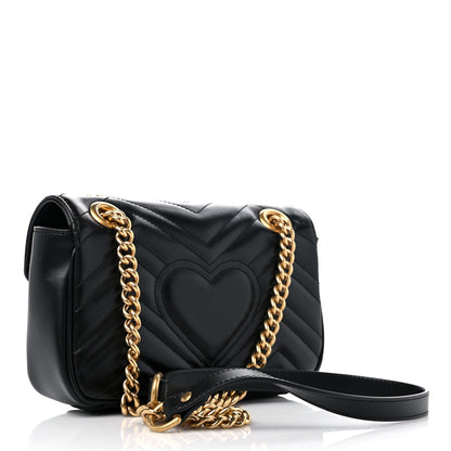 Gucci Calfskin Matelasse Mini GG Marmont Shoulder Bag Black 3 of 9