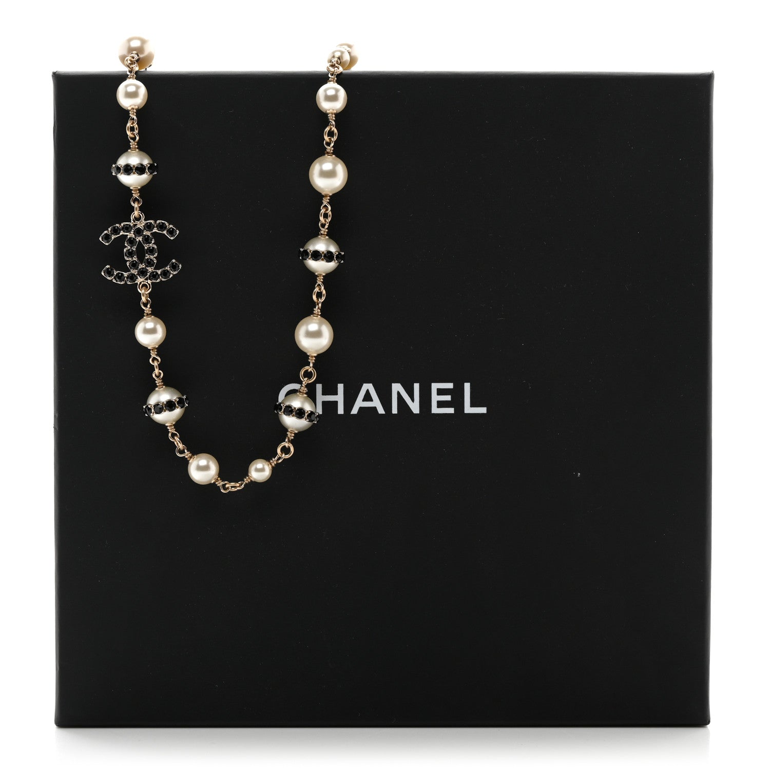 Chanel Crystal Pearl CC Short Necklace Light Gold Black 5 of 5