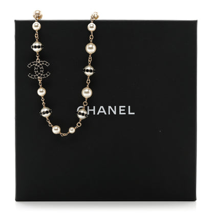 Chanel Crystal Pearl CC Short Necklace Light Gold Black 5 of 5