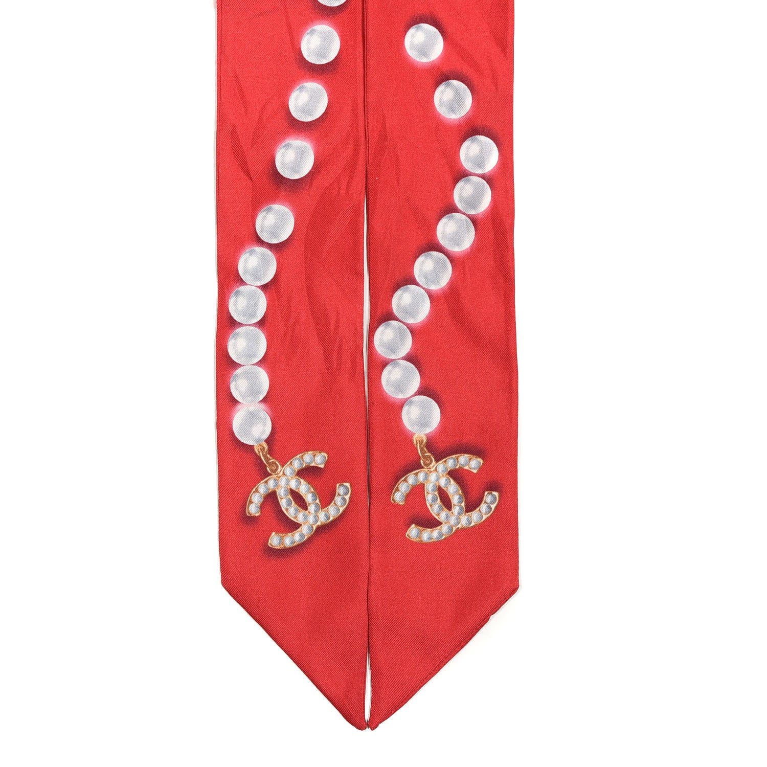 Chanel Silk Pearl CC Slim Bandeau Scarf Red 2 of 4