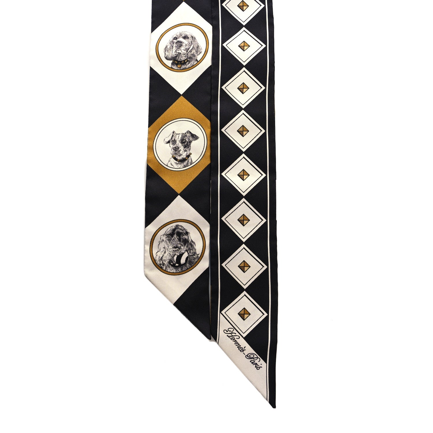 Hermes Silk Colliers et Chiens Twilly Black Gold White 2 of 4