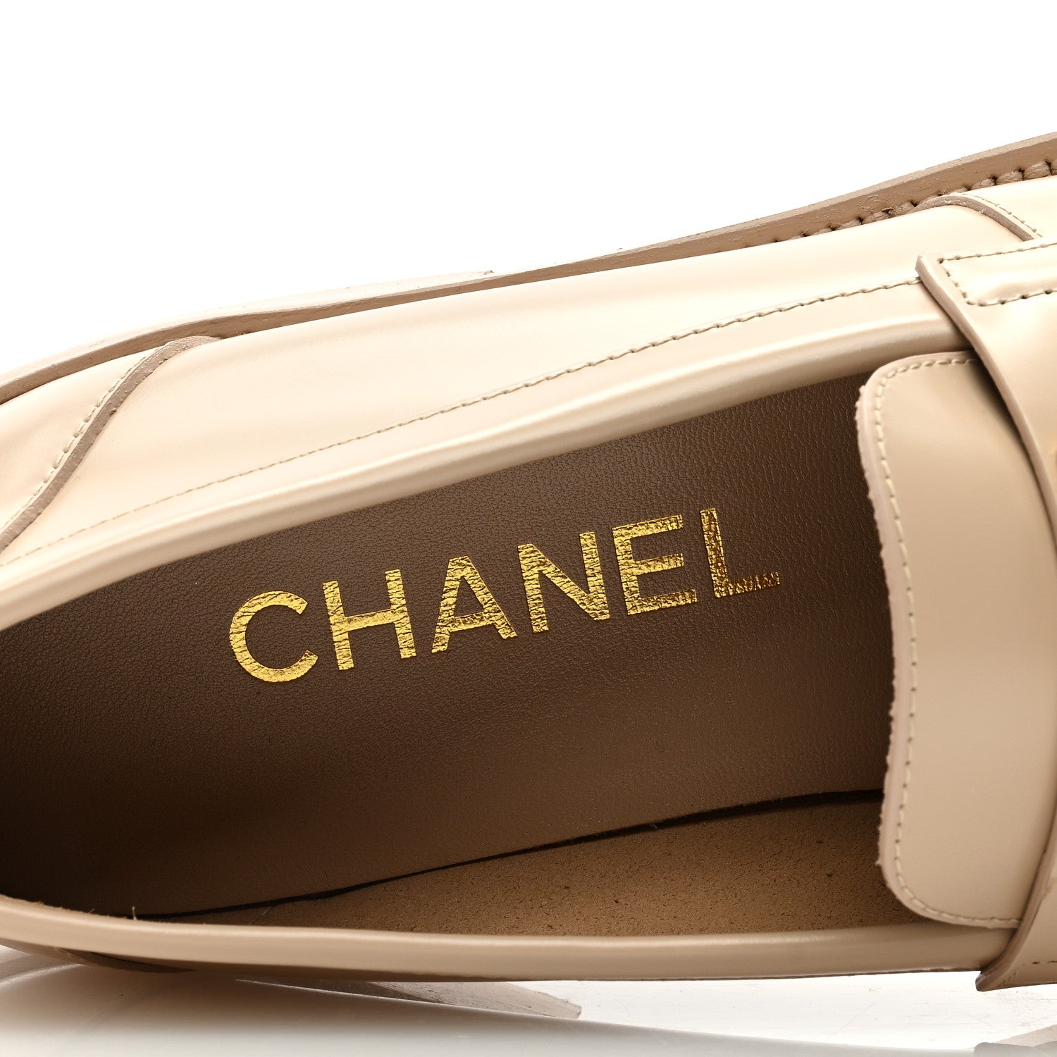 Chanel Shiny Calfskin CC Loafers 37 Beige White 7 of 8