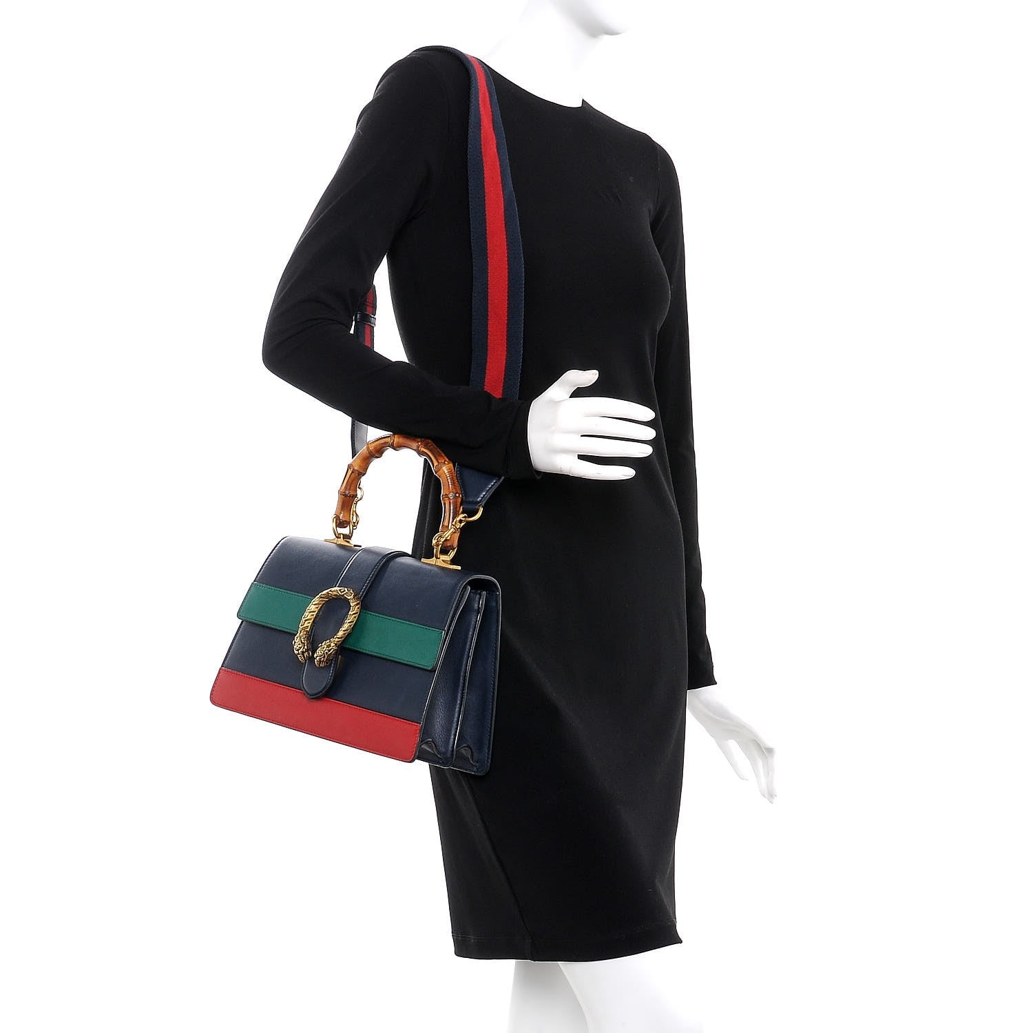 Gucci Moon Calfskin Bamboo Web Medium Dionysus Top Handle Bag Blue Emerald Hibiscus Red 2 of 12