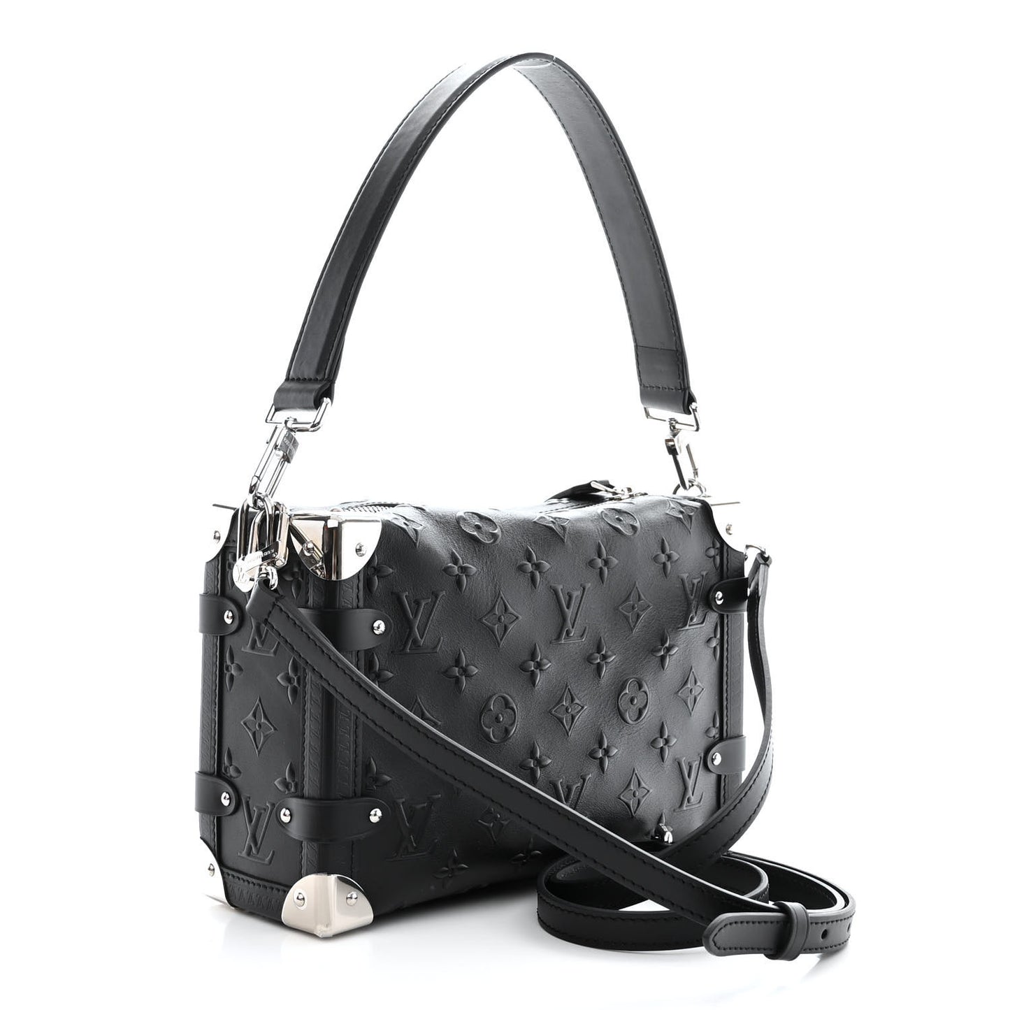 Calfskin Debossed Monogram Side Trunk Black
