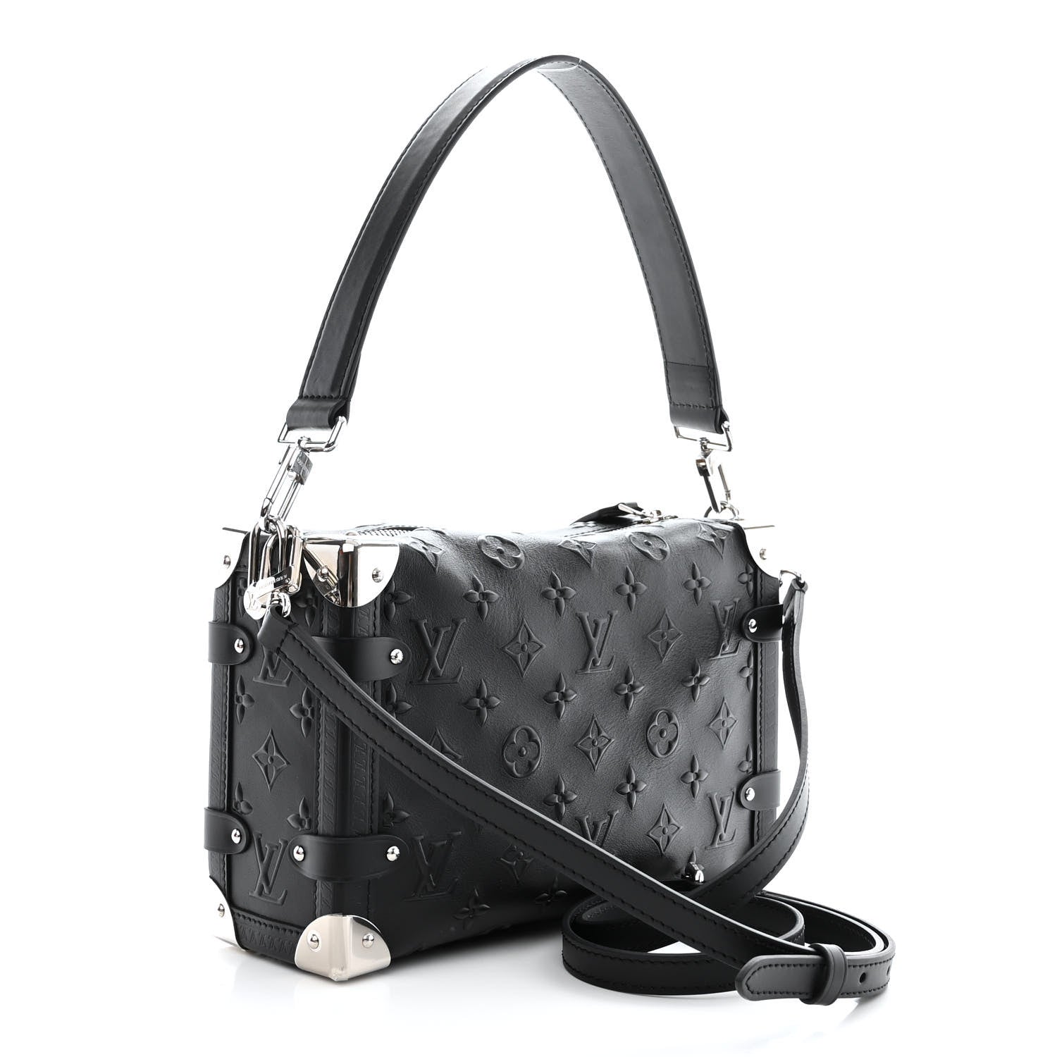 Louis Vuitton Calfskin Debossed Monogram Side Trunk Black 3 of 9