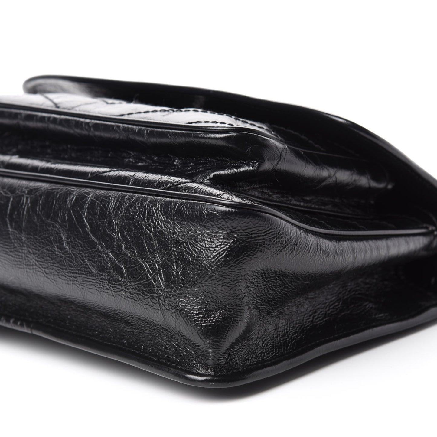Crinkled Calfskin Matelasse Monogram Medium Niki Chain Satchel Black