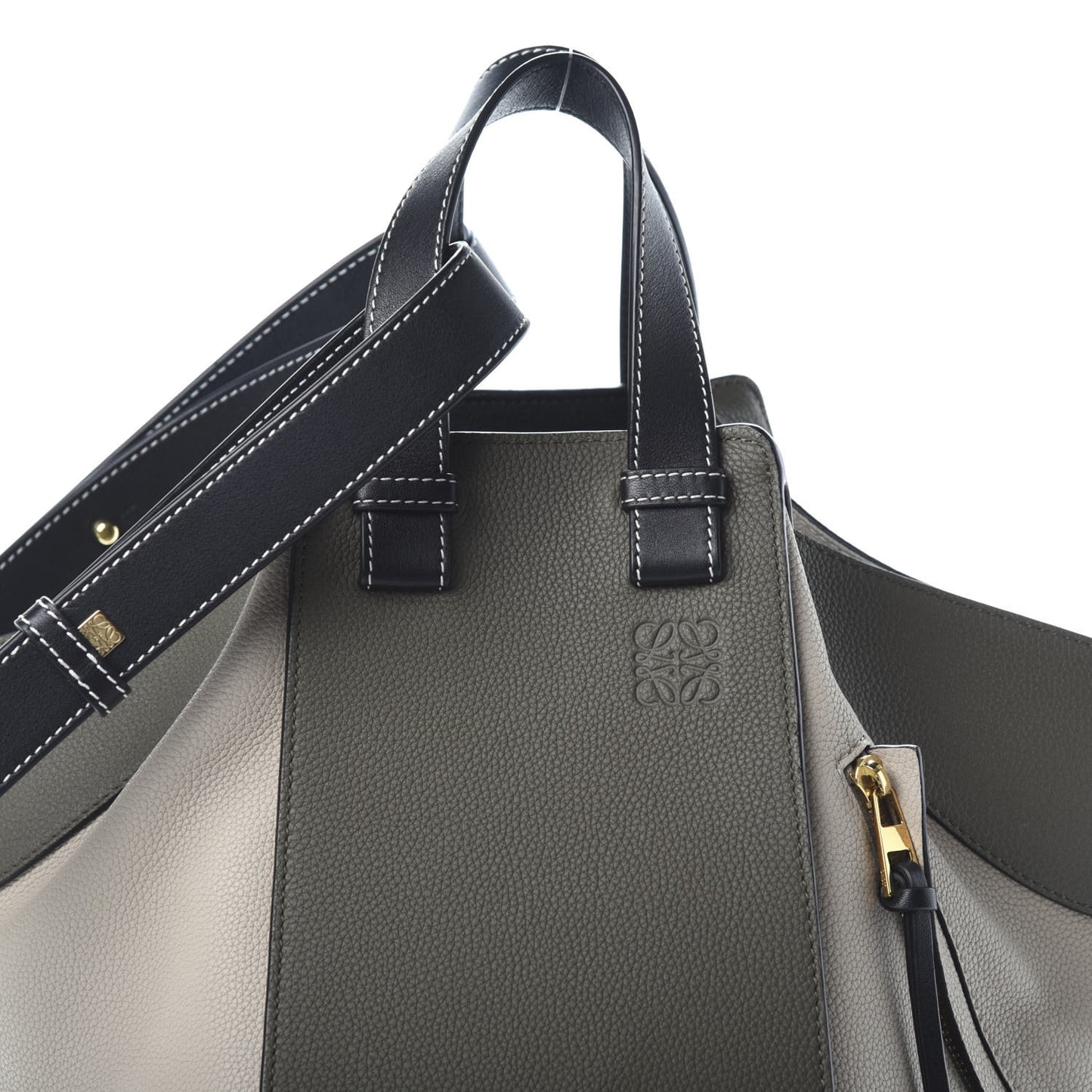 Calfskin Medium Hammock Shoulder Bag Khaki Green Soft White