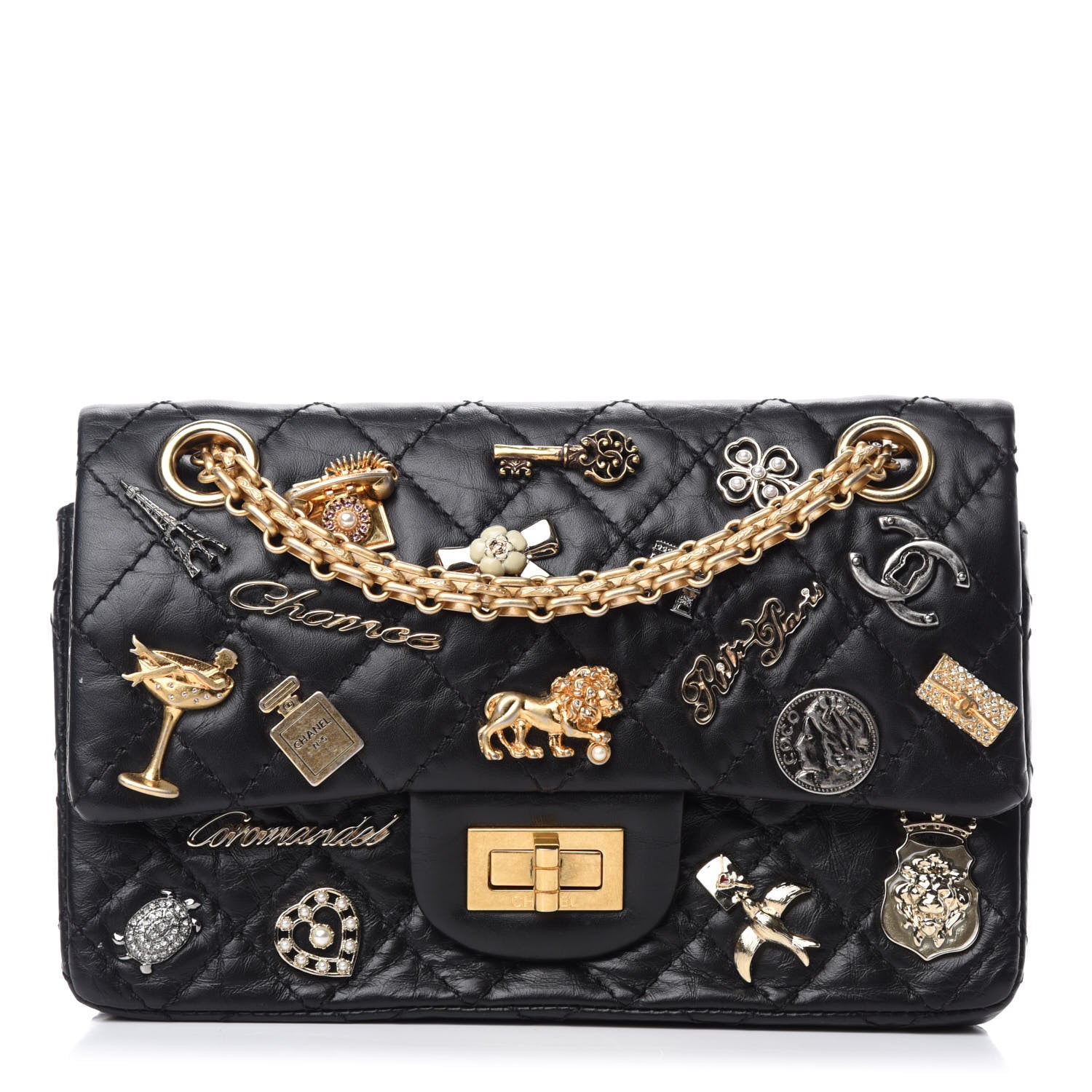 Chanel Aged Calfskin Lucky Charms 2.55 Reissue 224 Flap Black 1 of 12