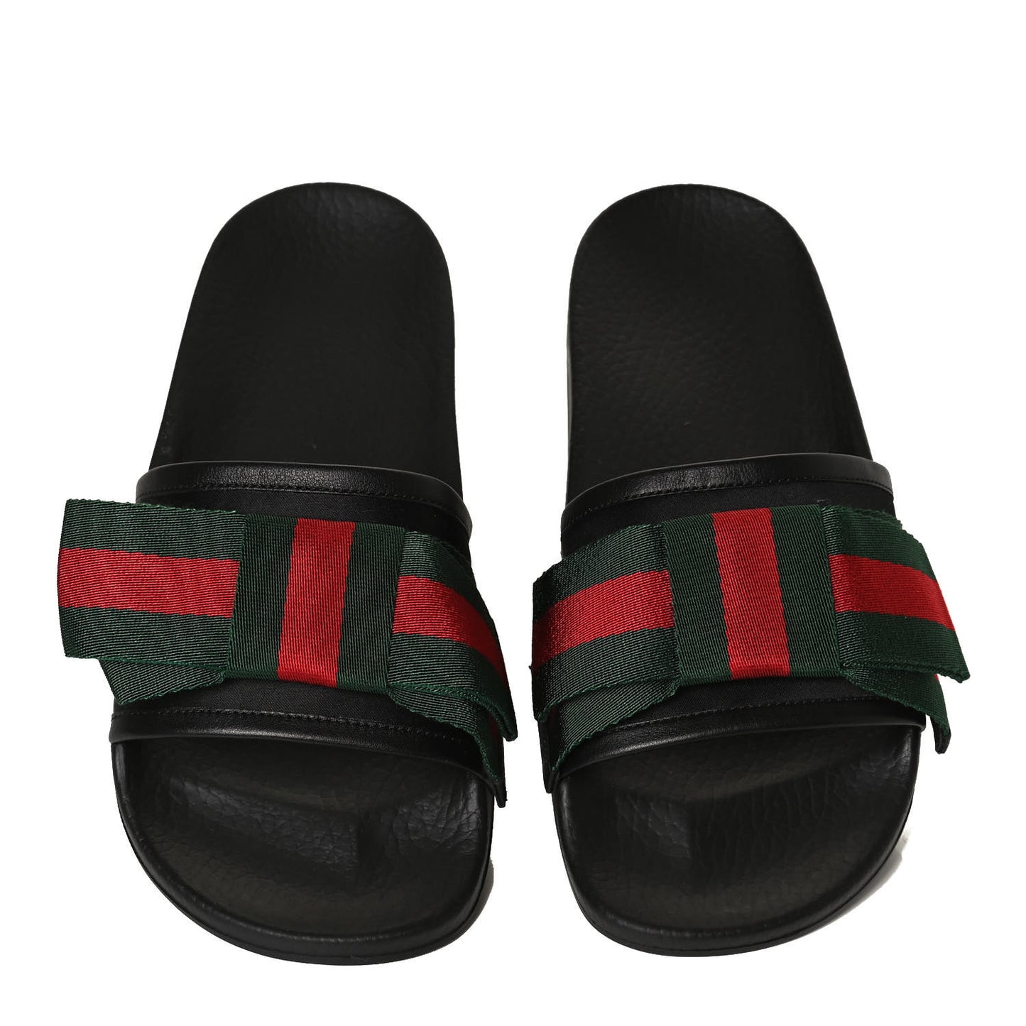 Satin Web Bow Slide Sandals 36 Black