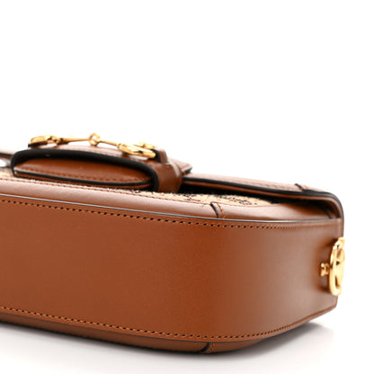 Gucci New Canvas Charisma Calfskin Crystal GG Monogram Mini Horsebit 1955 Shoulder Bag Camel Ebony 10 of 10