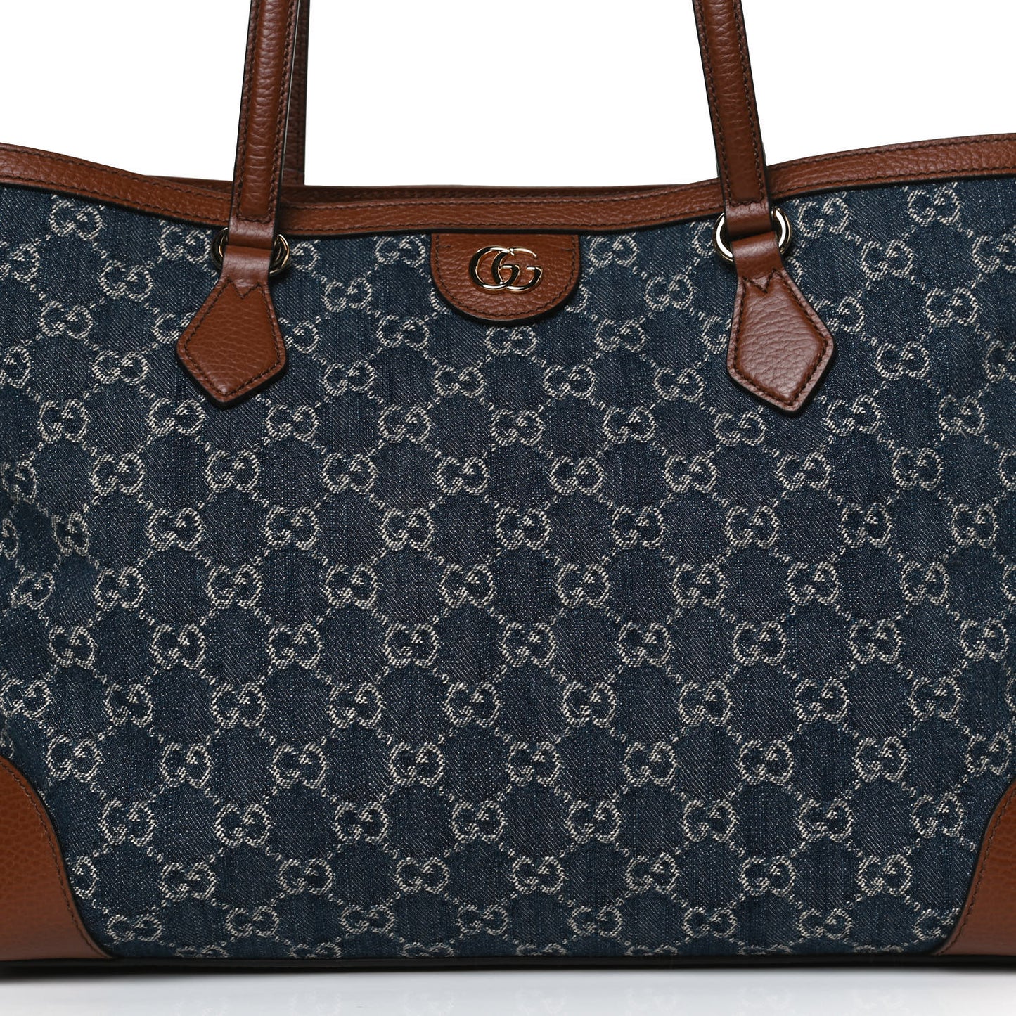 New Denim GG Monogram Medium Ophidia Shopping Tote Blue Tea Cuir