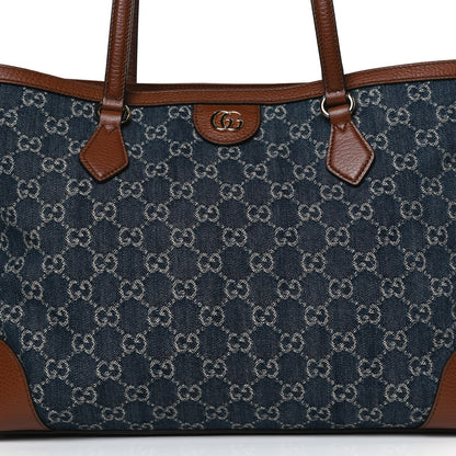 Gucci New Denim GG Monogram Medium Ophidia Shopping Tote Blue Tea Cuir 8 of 13
