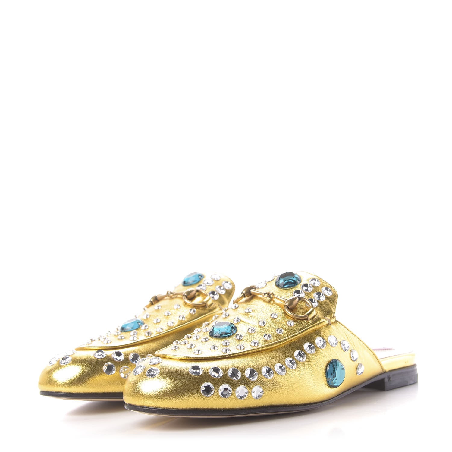Gucci Metallic Nappa Crystal Womens Princetown Slippers 37.5 Gold 3 of 11