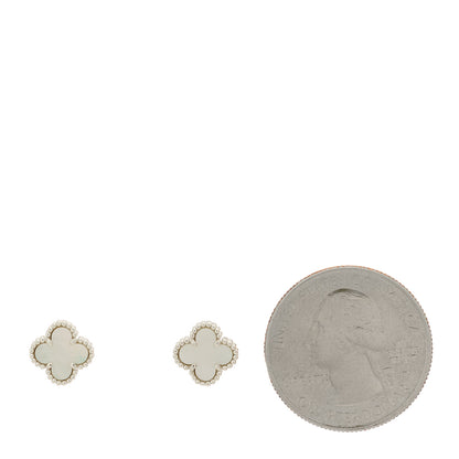 Van Cleef & Arpels 18K White Gold Mother of Pearl Sweet Alhambra Earrings 2 of 5