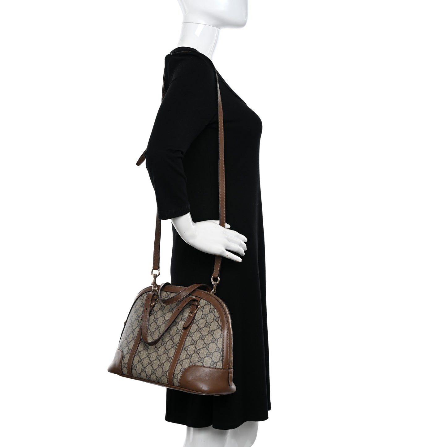 GG Supreme Monogram Margaux Calfskin Small Nice Top Handle Dome Bag Beige Ebony Acero