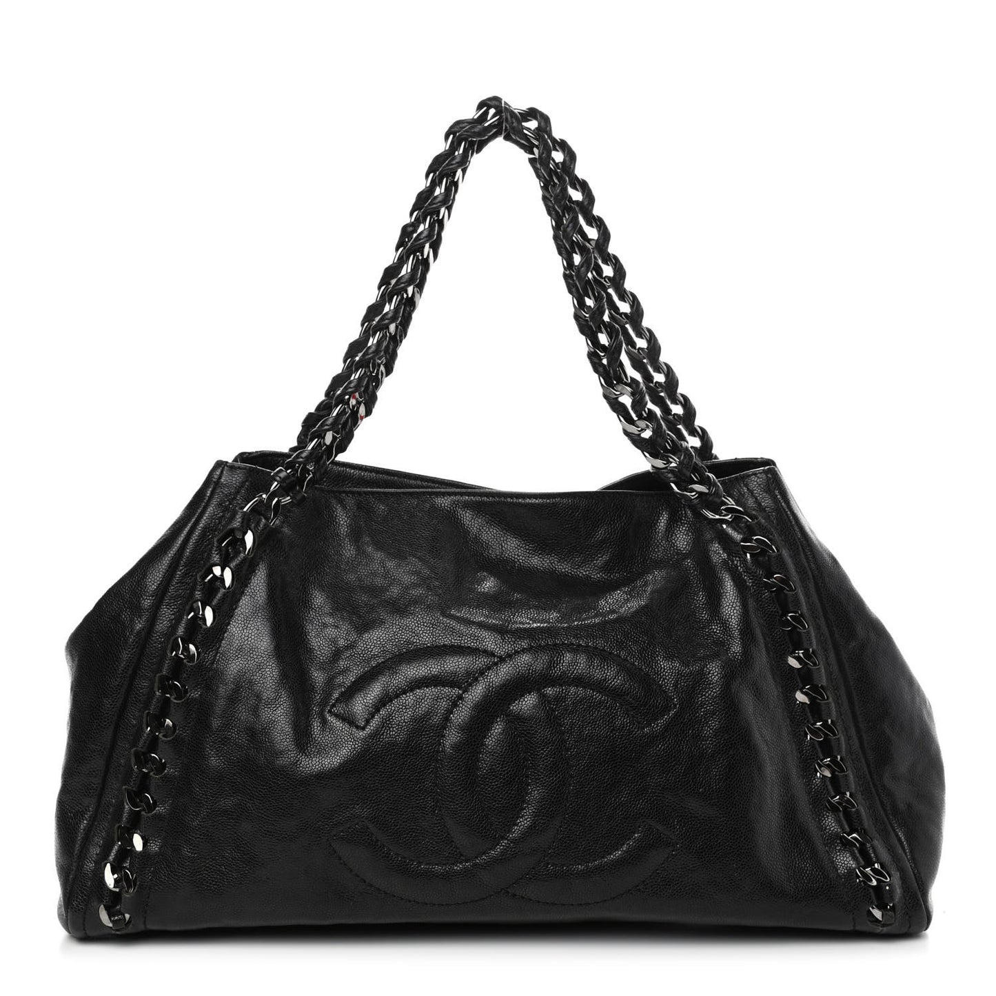 Glazed Caviar East West Modern Chain Tote Black