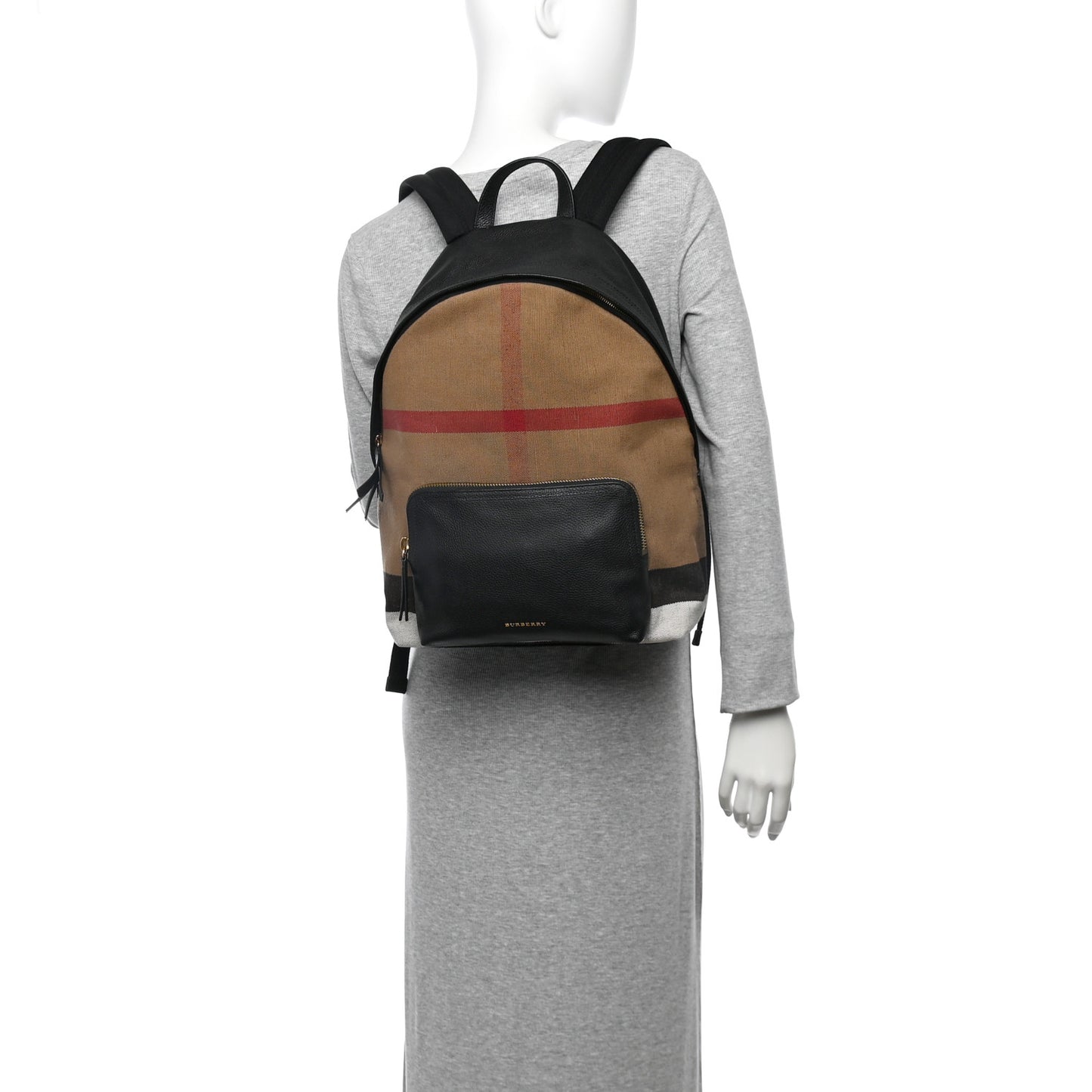 Mega Check Calfskin Abbeydale Simple Backpack Black Camel