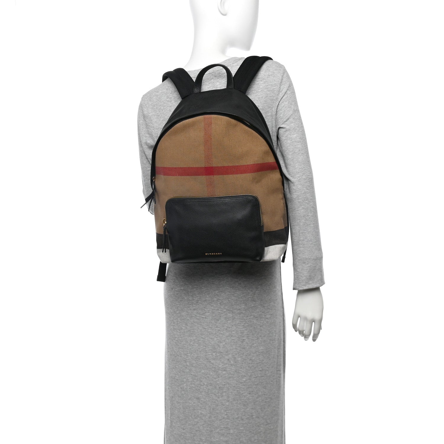 Burberry Mega Check Calfskin Abbeydale Simple Backpack Black Camel 3 of 19