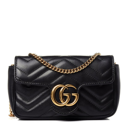 Gucci Calfskin Matelasse Super Mini GG Marmont Shoulder Bag Black 1 of 13