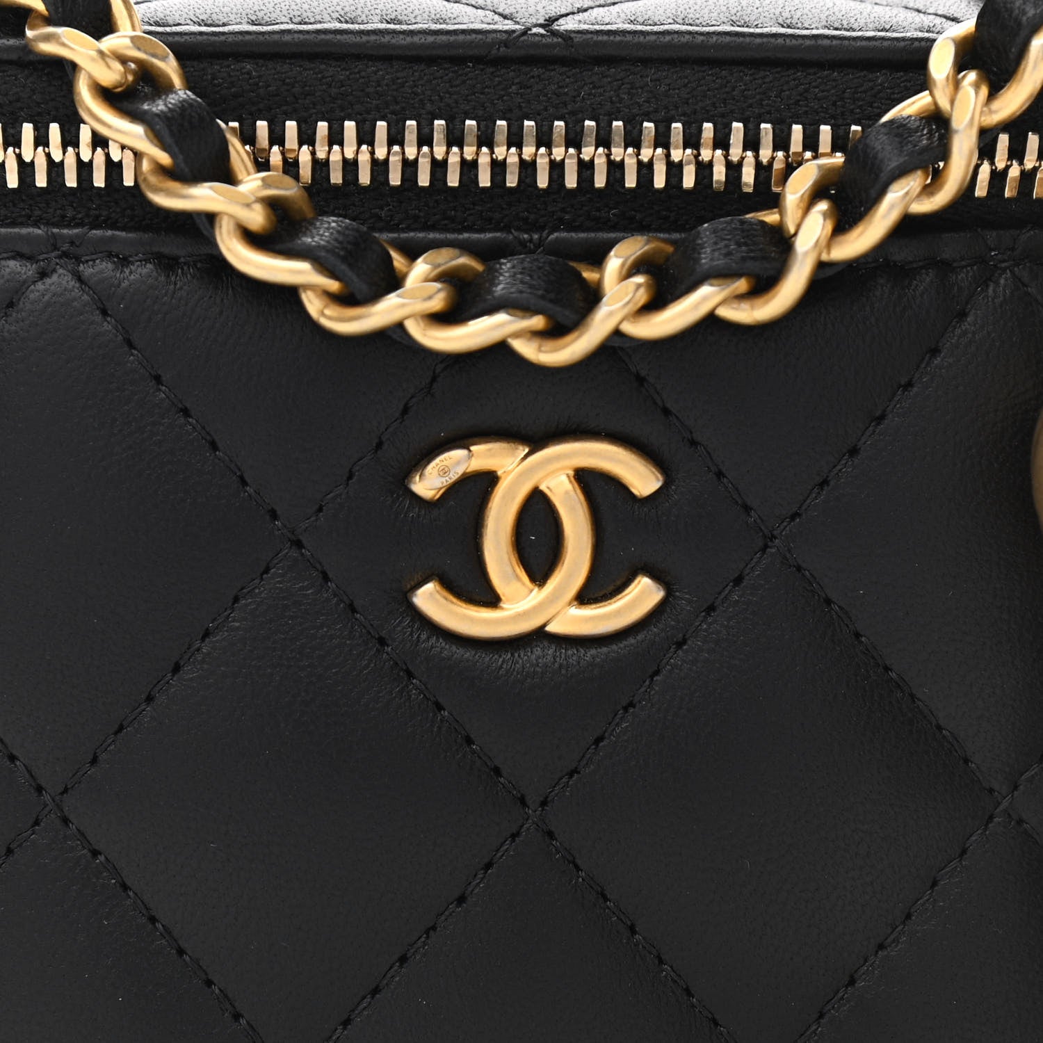 Chanel Lambskin Quilted Mini Pearl Crush Vanity Case With Chain Black 8 of 10